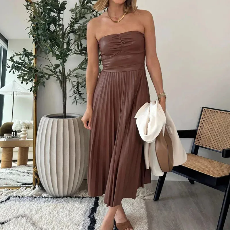 UAKISS  -  New Backless Holiday Simple Maxi Dress, Women Summer Strapless Elegant Party Dress, 2024 Sleeveless Solid Patchwork Ladies Dress