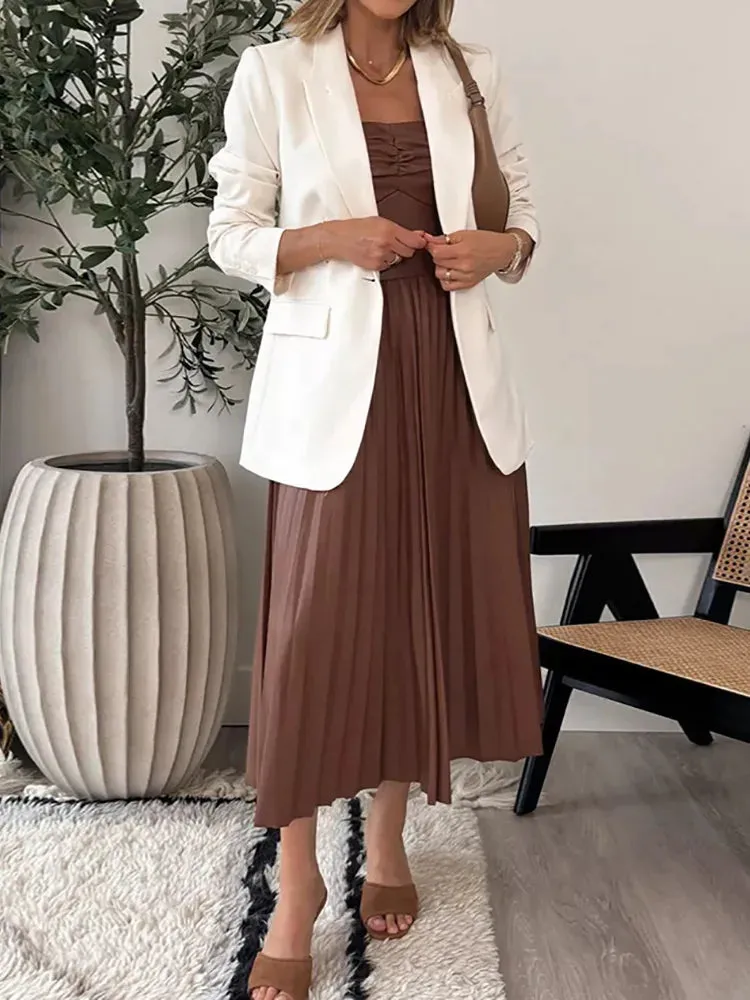 UAKISS  -  New Backless Holiday Simple Maxi Dress, Women Summer Strapless Elegant Party Dress, 2024 Sleeveless Solid Patchwork Ladies Dress