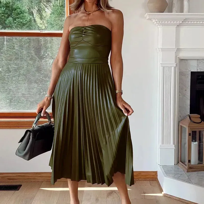 UAKISS  -  New Backless Holiday Simple Maxi Dress, Women Summer Strapless Elegant Party Dress, 2024 Sleeveless Solid Patchwork Ladies Dress