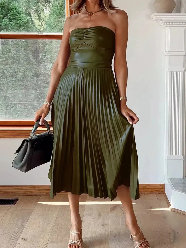 UAKISS  -  New Backless Holiday Simple Maxi Dress, Women Summer Strapless Elegant Party Dress, 2024 Sleeveless Solid Patchwork Ladies Dress