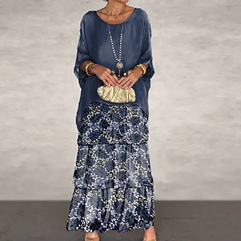 UAKISS  -  O-Neck Fashion Half Batwing Sleeve Maxi Dress, Women Spring Summer Loungewear Patchwork Party Dress, Solid Elegant Ladies Dress
