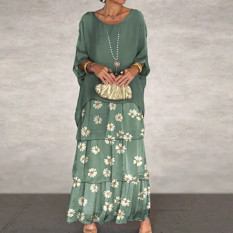 UAKISS  -  O-Neck Fashion Half Batwing Sleeve Maxi Dress, Women Spring Summer Loungewear Patchwork Party Dress, Solid Elegant Ladies Dress