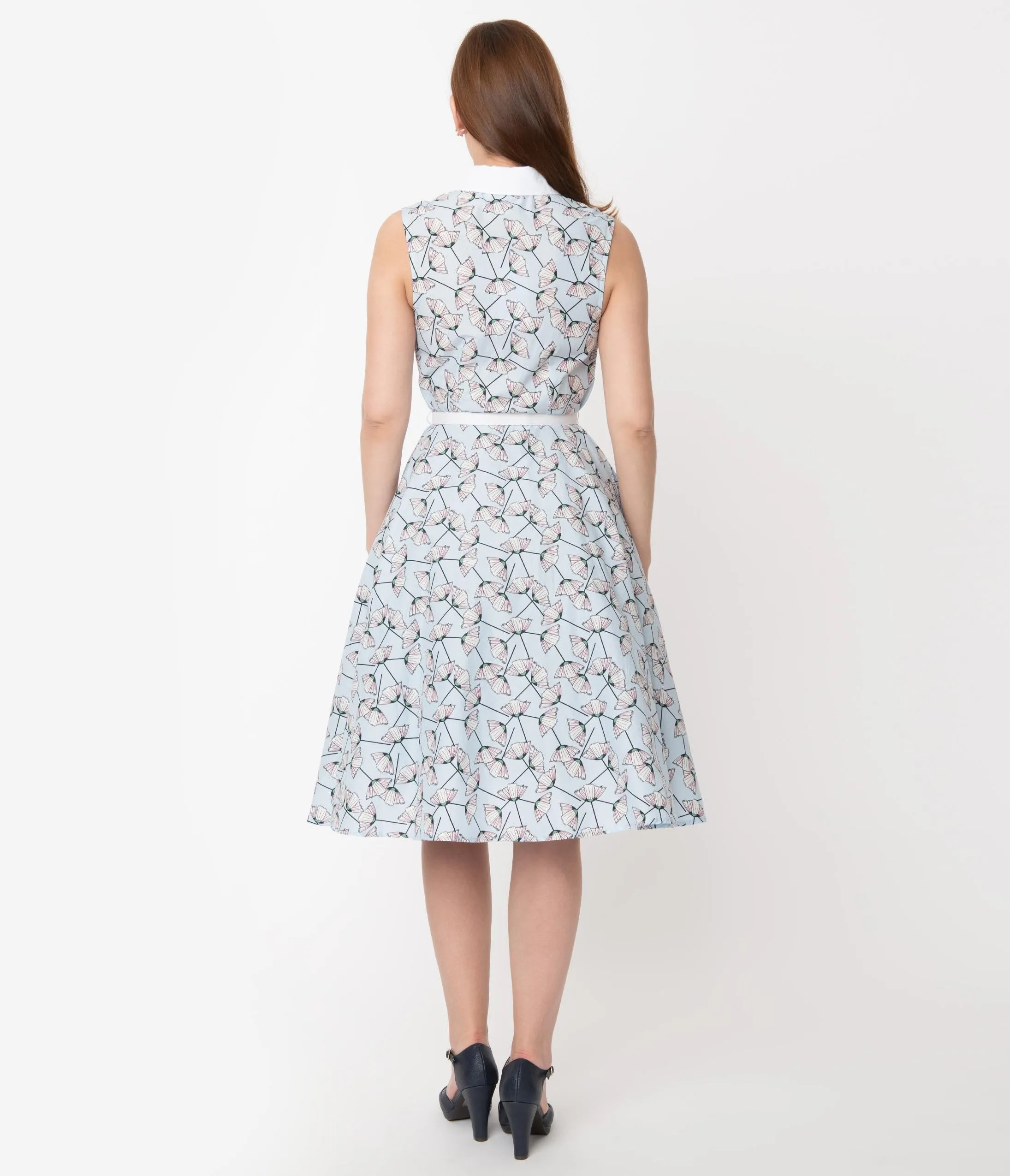 Unique Vintage 1940s Light Blue & White Floral Sleeveless Darlene Dress