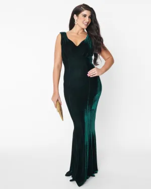 Unique Vintage Emerald Green Velvet Goldwyn Gown | Green