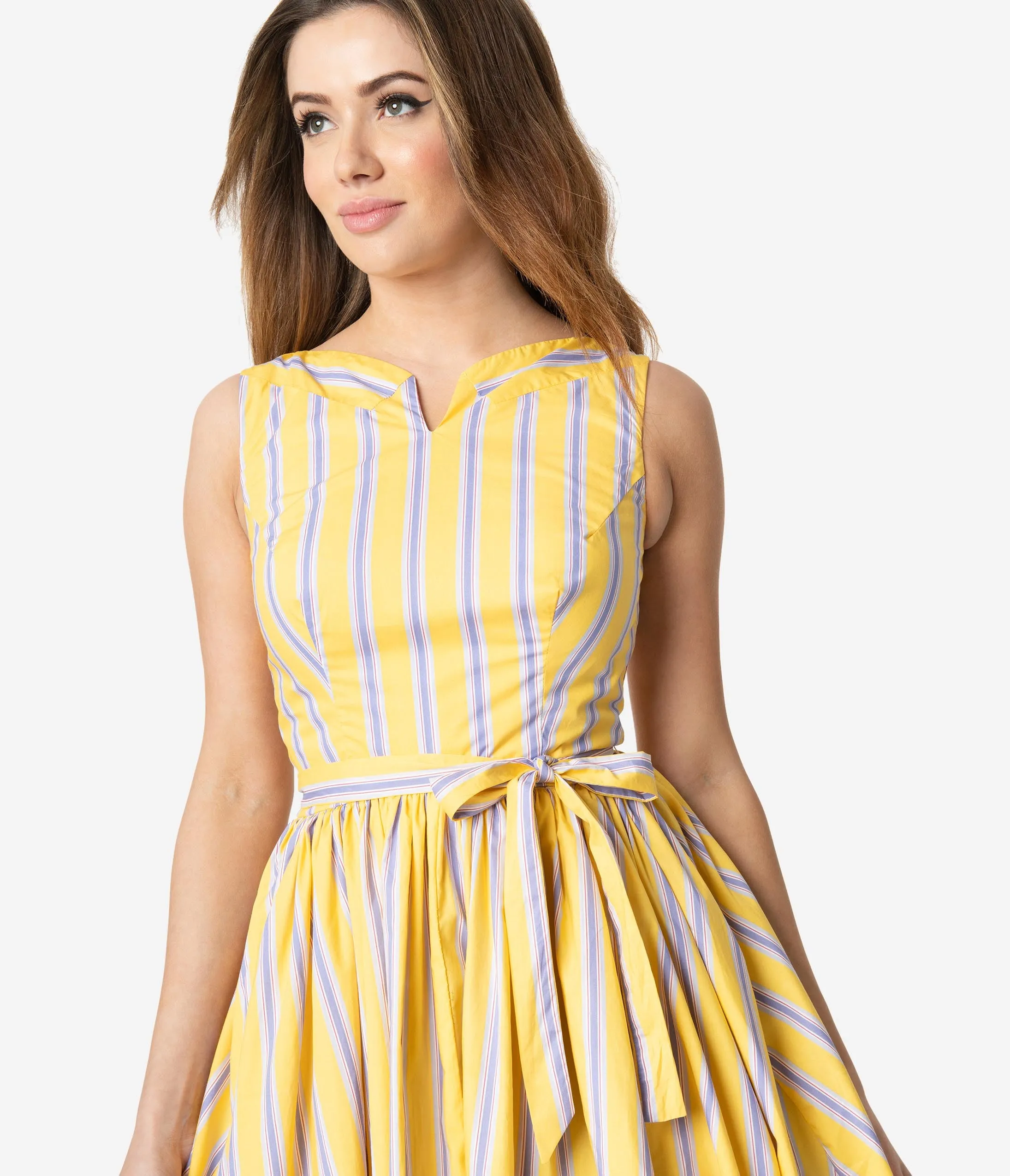Unique Vintage Yellow & Purple Stripe Sleeveless Indy Sundress