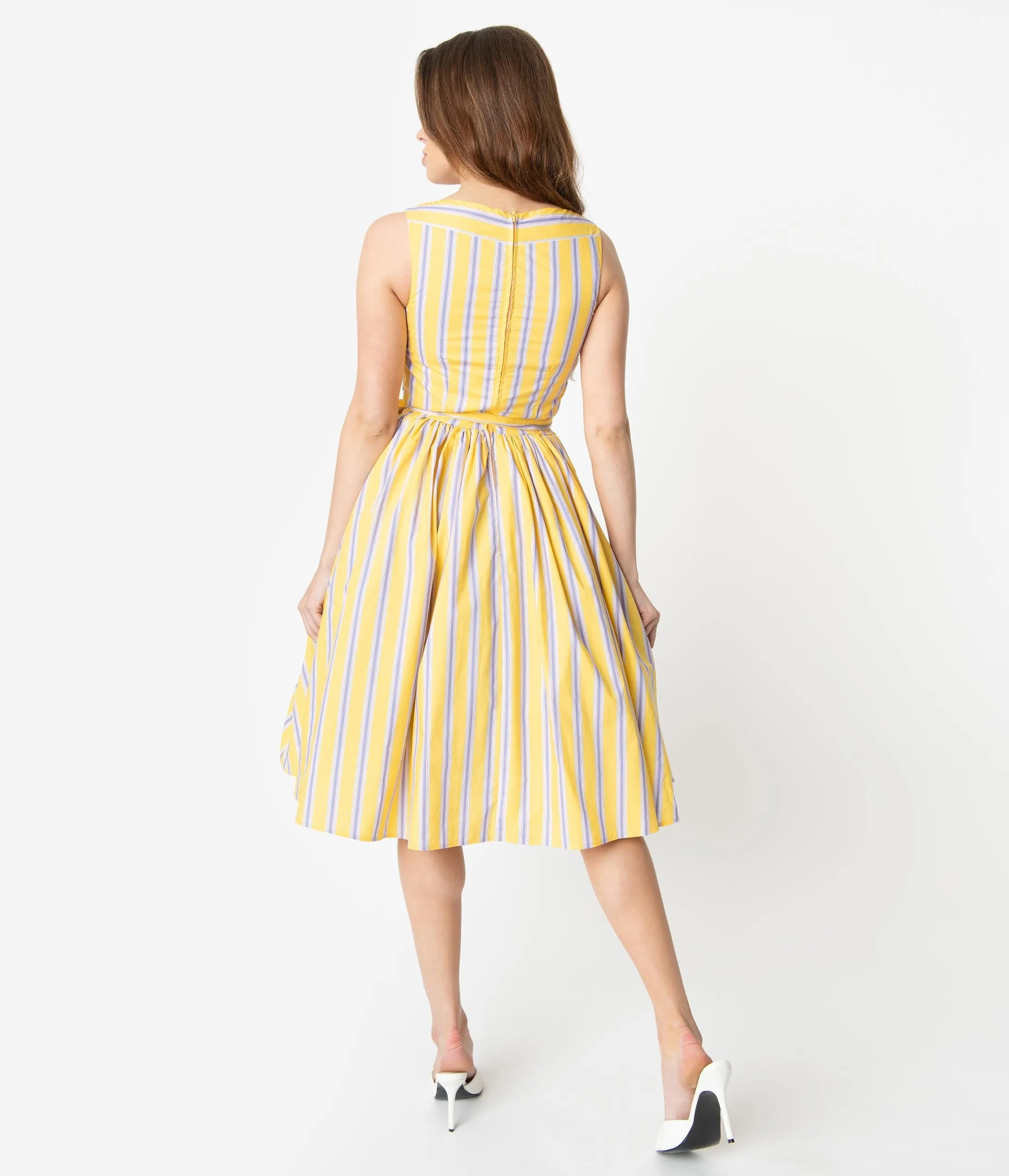 Unique Vintage Yellow & Purple Stripe Sleeveless Indy Sundress