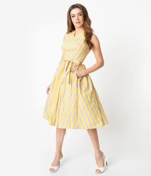 Unique Vintage Yellow & Purple Stripe Sleeveless Indy Sundress