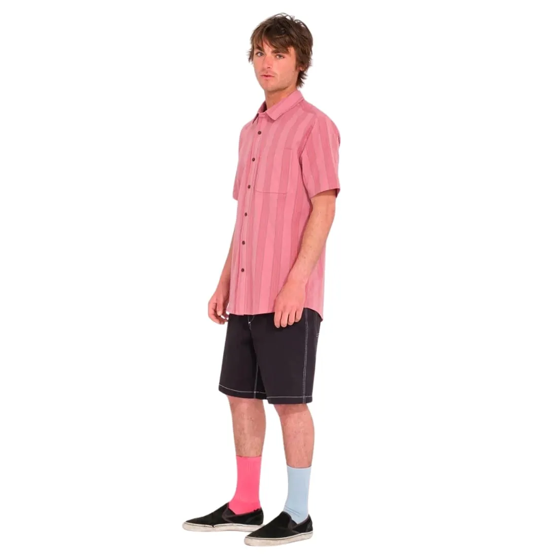Volcom Newbar Stripe Shortsleeve Shirt - Washed Ruby