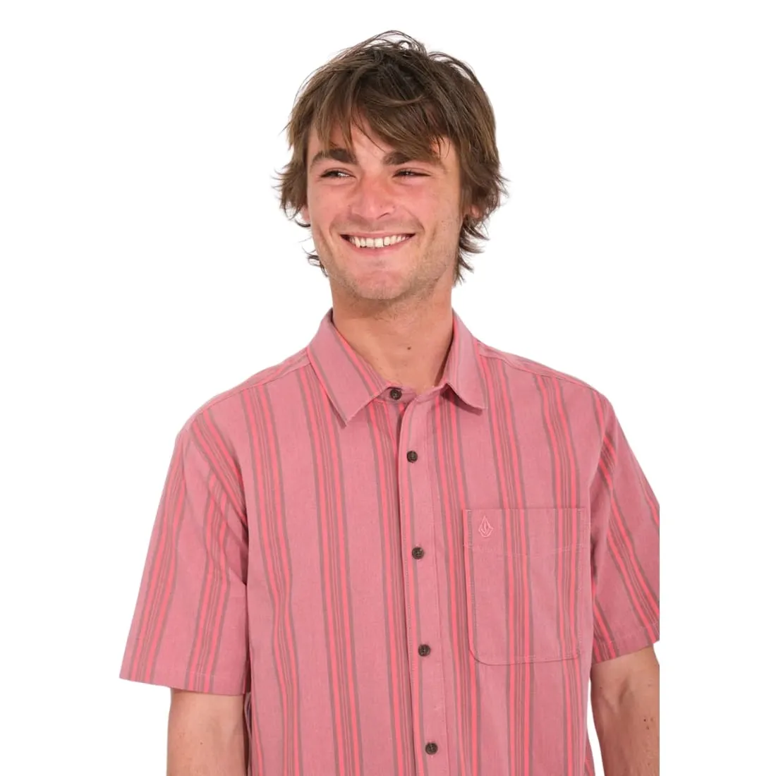 Volcom Newbar Stripe Shortsleeve Shirt - Washed Ruby