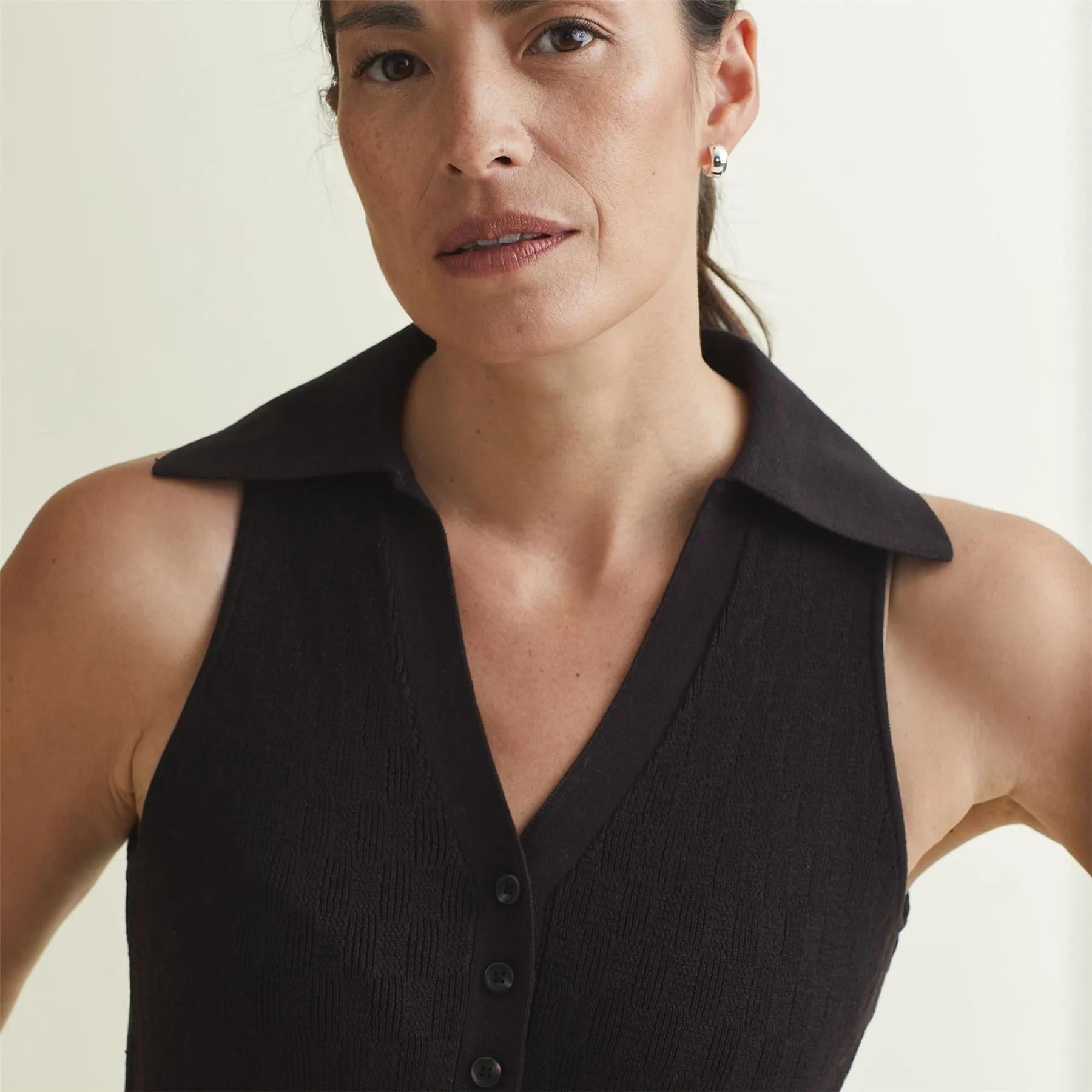 Womens Knit Tank Polo Black - AW24