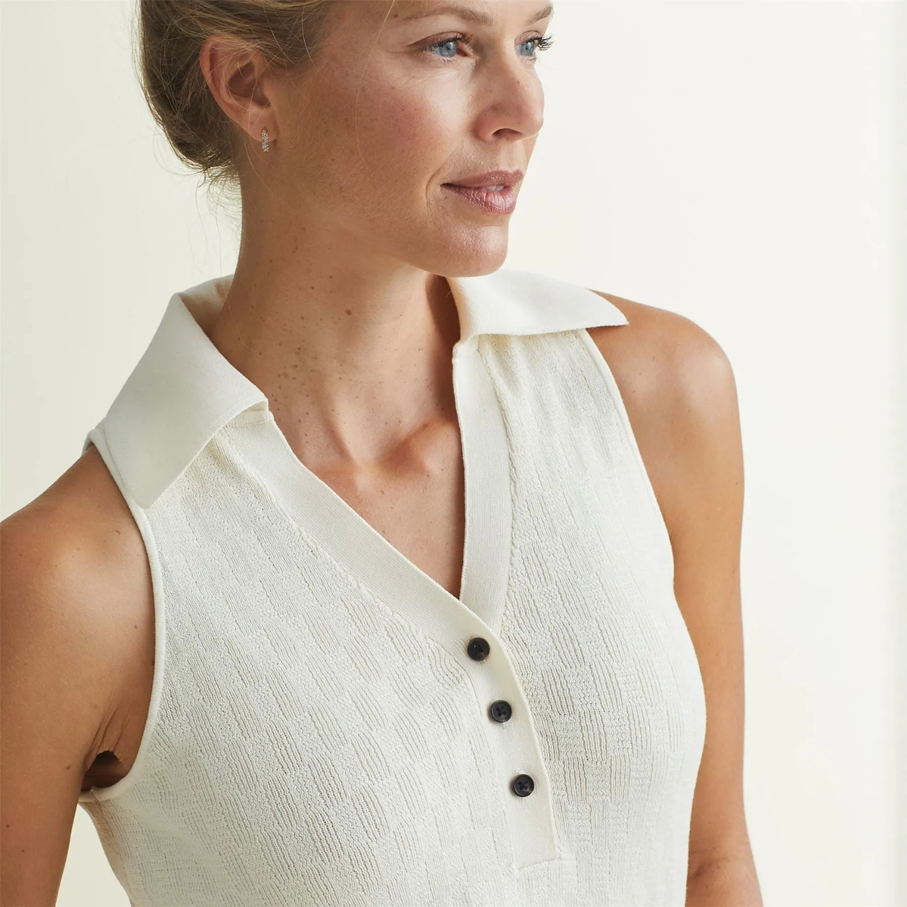Womens Knit Tank Polo Cream - AW24