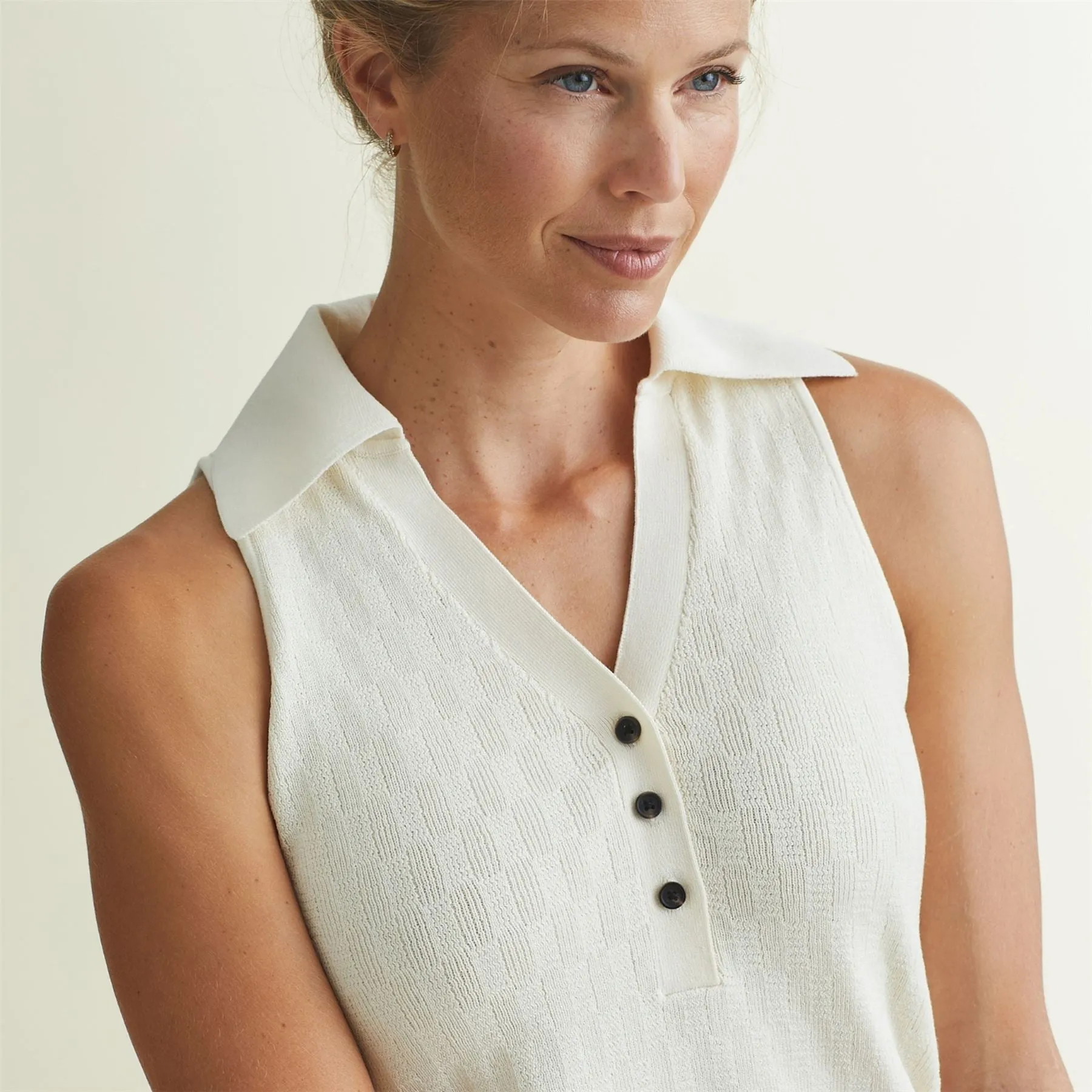 Womens Knit Tank Polo Cream - AW24