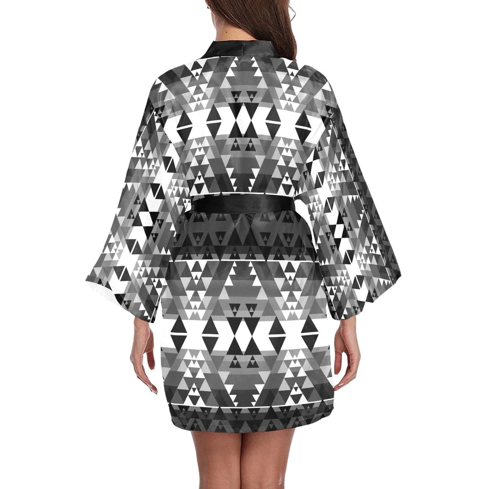 Writing on Stone Black and White Long Sleeve Satin Robe