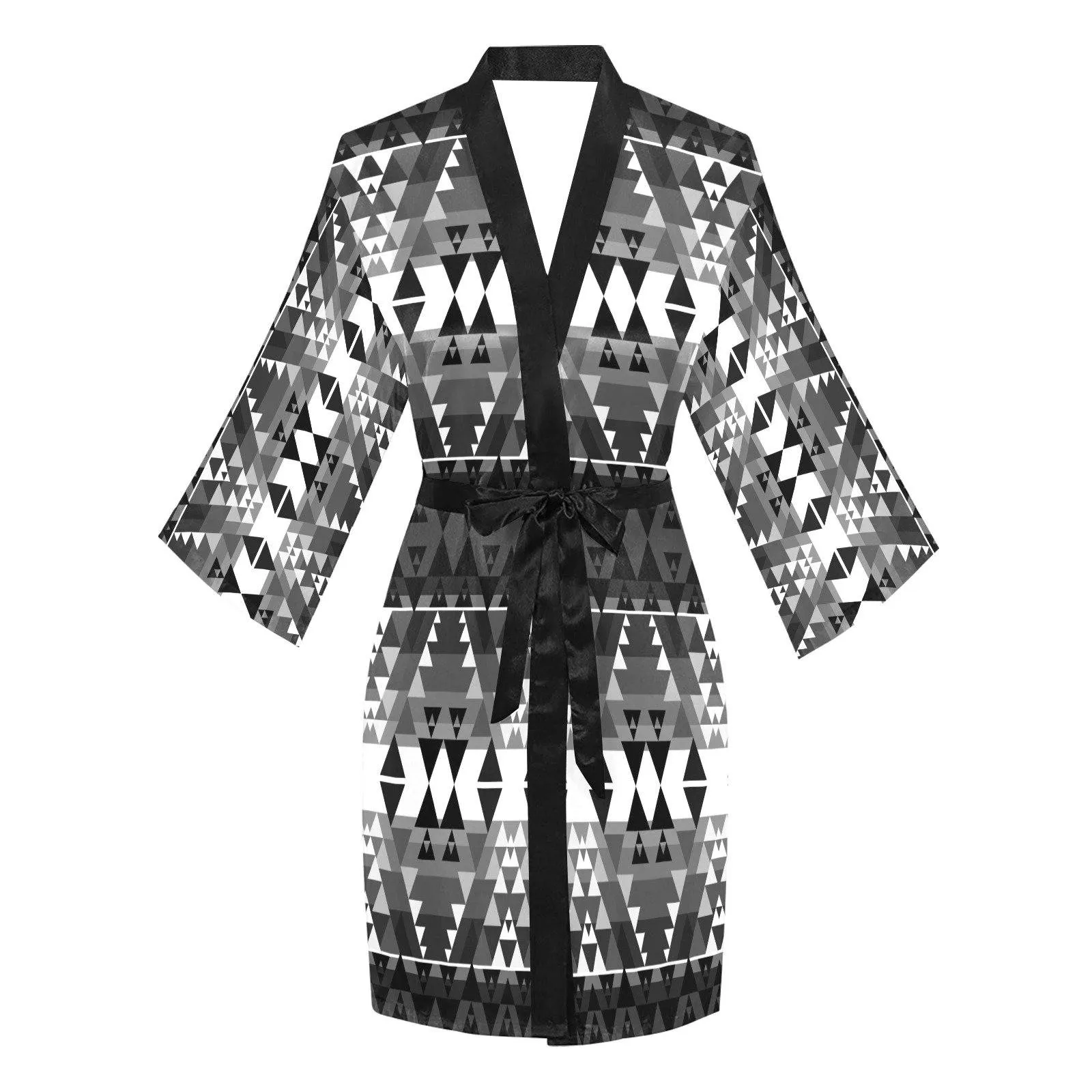 Writing on Stone Black and White Long Sleeve Satin Robe