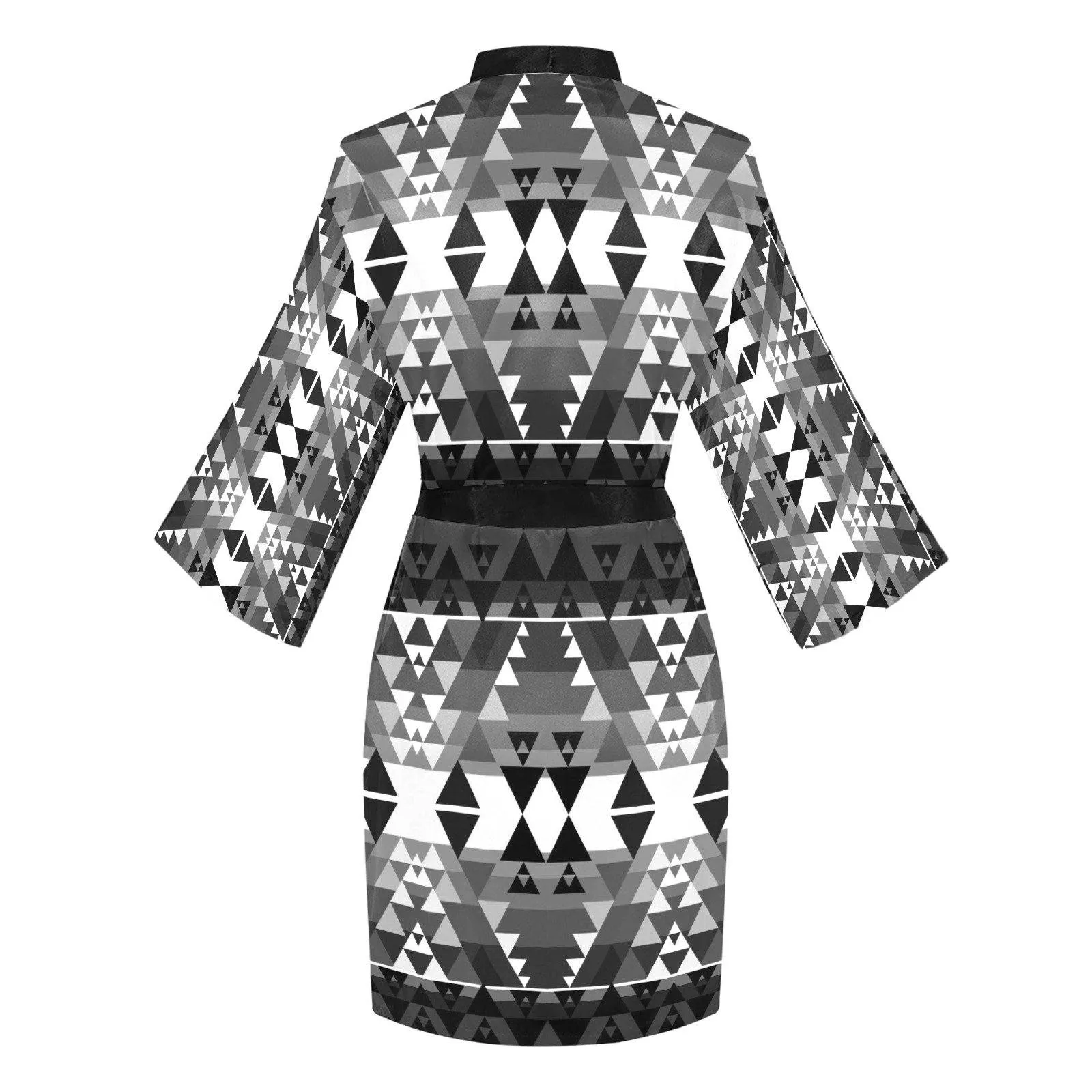 Writing on Stone Black and White Long Sleeve Satin Robe